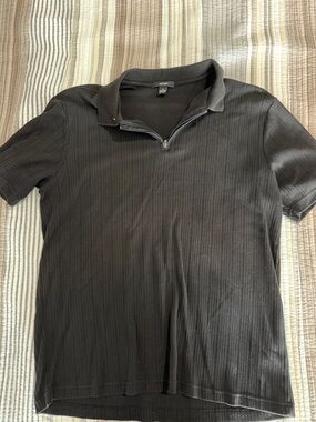 Alfani Men's Black Short-Sleeve Ribbed Zip Polo